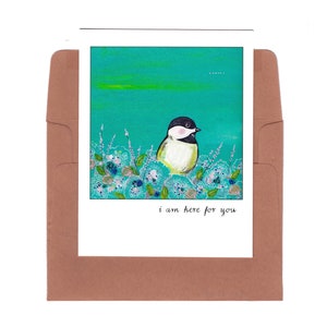 Carte mésange, je suis là pour vous, carte pour un ami, impression mésange, art mésange, oiseau mignon, carte de sympathie, art oiseau, mésange