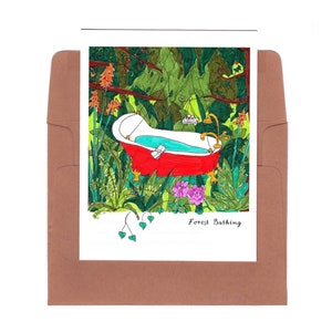 baño en el bosque, shinrin yoku, amante del bosque, arte de baño en el bosque, impresión de baño en el bosque, tarjeta de bañera, arte de bañera, tarjeta de serenidad