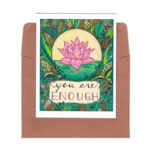 carte vous êtes assez, carte d'affirmation, carte de lotus, lotus, cadeau de bien-être, impression vous êtes assez, impression d'art affirmation