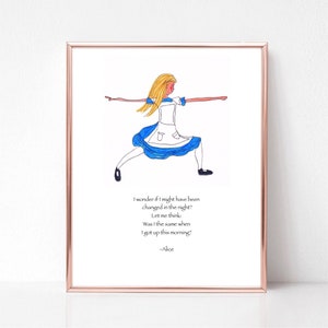 Carte Alice au pays des merveilles, citation d'Alice au pays des merveilles, citation littéraire d'illustration de yoga, cadeau Alice au pays des merveilles, cadeau Alice au pays des merveilles