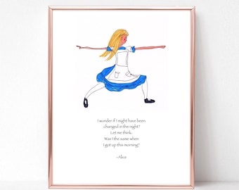 Alice in Wonderland card, Alice in Wonderland quote, yoga illustration literary quote, Alice in Wonderland gift, Alice in Wonderland gift