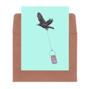 Corbeau, carte de corbeau, impression de corbeau, art de corbeau, carte merveille, art de pépinière, pot Mason