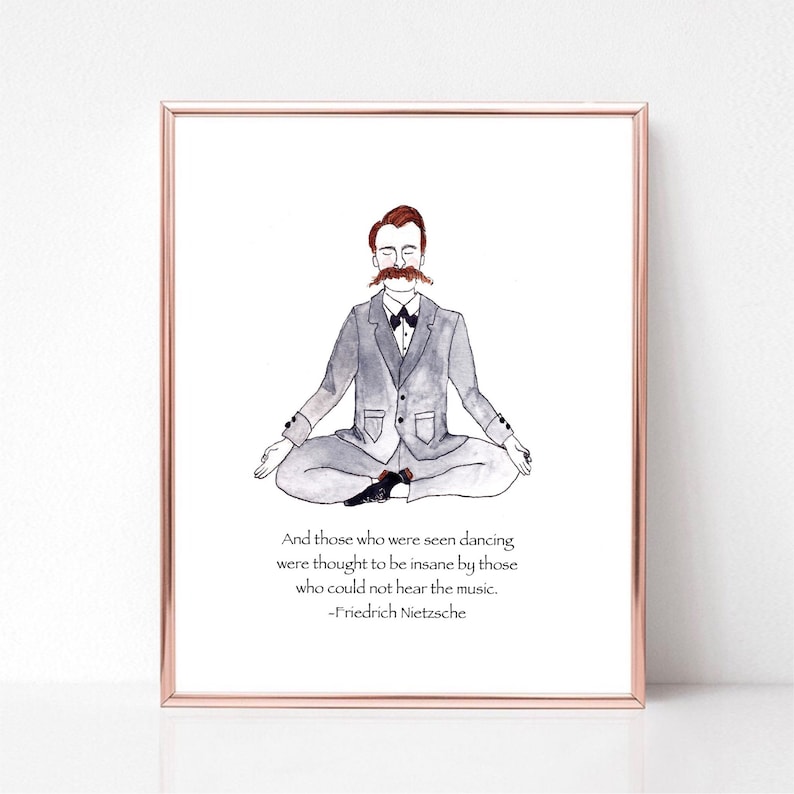 Friedrich Nietzsche Quote Illustration, Dancing Philosophy Art (Greeting Card) 8 x 10 print