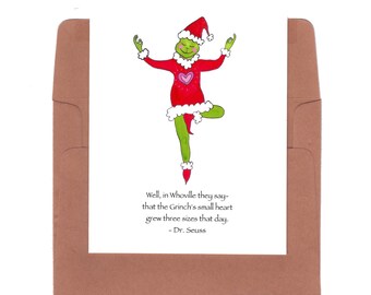 yoga Christmas card, blank yoga card, santa hat christmas card, whimsical christmas card, tree pose card, xmas card, gratitude
