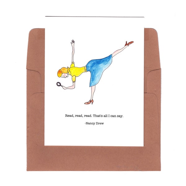 Nancy Drew card, yoga card, Nancy Drew print, Nancy Drew gift, Secret of the Old Clock, Nancy Drew yoga art