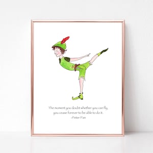 Carte Peter Pan, art Peter Pan, citation Peter Pan, JM Barrie, cadeau yoga Peter Pan, Peter Pan, illustration Peter Pan