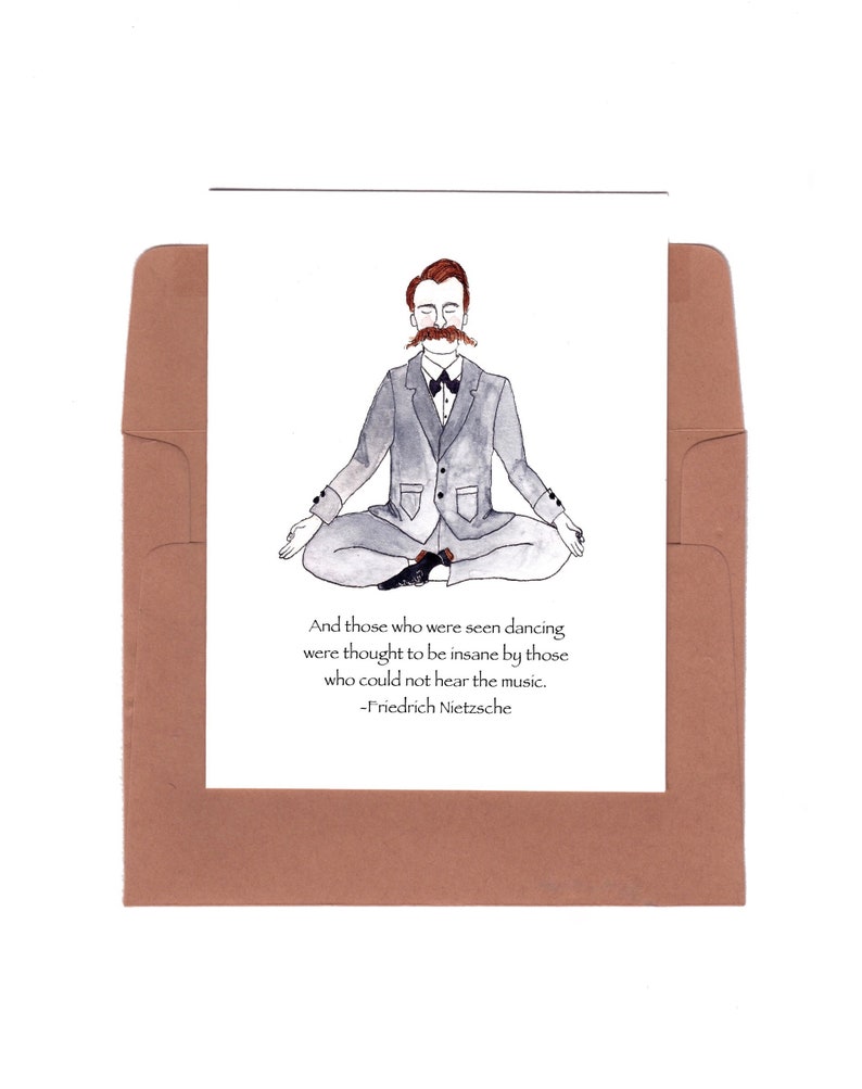 Friedrich Nietzsche Quote Illustration, Dancing Philosophy Art (Greeting Card) Greeting Card