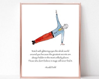 Roald Dahl card, yoga card, Roald Dahl quote, Roald Dahl art, Roald Dahl illustration, Minpins, Roald Dahl, children’s book quote