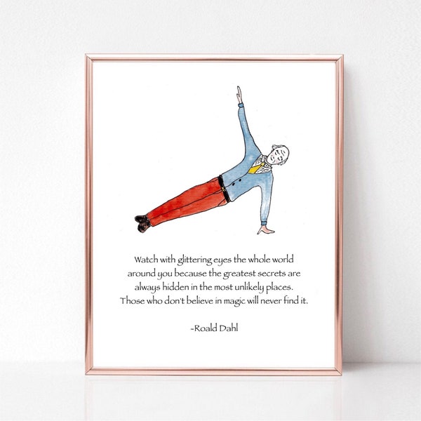 Roald Dahl card, yoga card, Roald Dahl quote, Roald Dahl art, Roald Dahl illustration, Minpins, Roald Dahl, children’s book quote