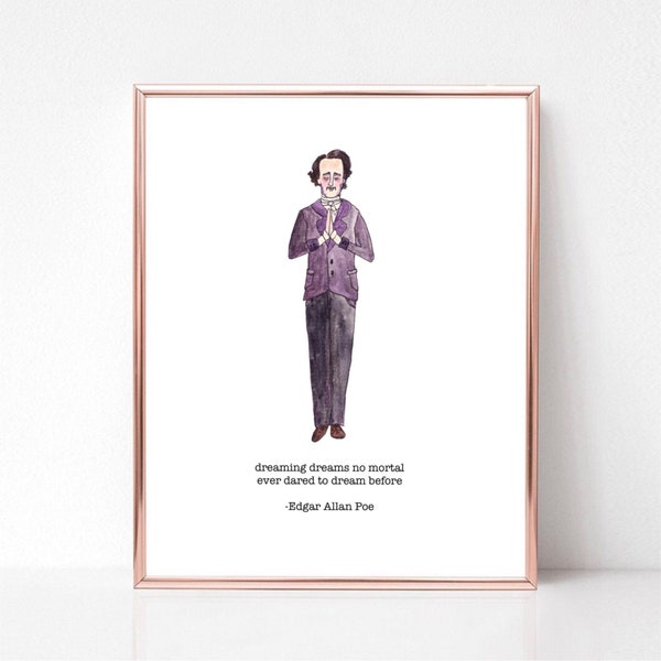 Edgar Allan Poe card, yoga card, Edgar Allan Poe, Edgar Allan Poe print, the raven, Edgar Allan Poe gift, yoga lover gift