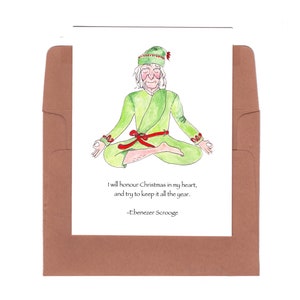 Carte de Noël Scrooge, Un chant de Noël, carte de Noël Scrooge, carte Ebenezer Scrooge, carte de Noël pour amateur de yoga, carte de Noël yoga