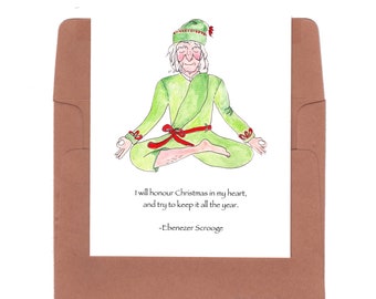 Tarjeta navideña de Ebenezer Scrooge: Amante del yoga, Un cuento de Navidad