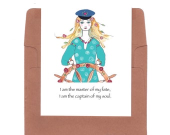 I am the captain of my soul, bookish quote, poem quote, blank card, empowered card, card for friend, graduation card, girl power