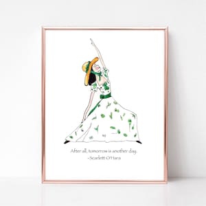 Scarlett O'Hara-kaart, yogakaart, Scarlett O'Hara-citaat, Scarlett-tuinafdruk, Scarlett O' Hara-kunst, Gone With the Wind