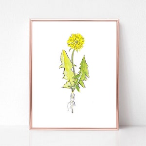 Pissenlit, carte de pissenlit, mauvaise herbe du jardin, impression de pissenlit, art de pissenlit, art floral