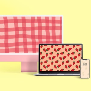Aesthetic Summer Desktop Wallpaper Pack, Set of 3 wallpapers, Strawberry Wallpaper, Laptop Wallpaper, Summer Phone Wallpaper