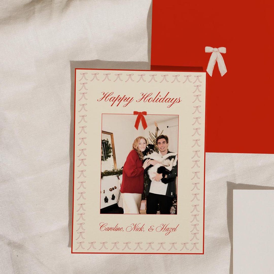 Hand Drawn Holiday Card With Elegant Bows, Festive Christmas Greeting ...