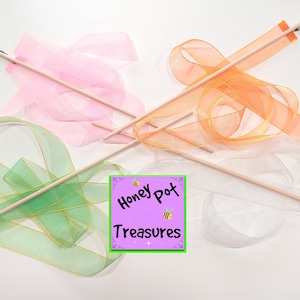 Fluoreszierender RIBBON-Zauberstab mit 2 m Band auf 16-Zoll-Griff mit Spinner und Glocke sowie zweitem Band nach Wahl für Twirl Dance Rave uv glow