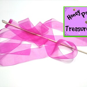 Dance Ribbon Zauberstab aus der Pro-Serie mit 2,8 m langem, schimmerndem transparentem Band auf super langem 50 cm Griff mit Spinnerwirbel und Glocke