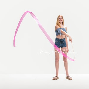 Dance Ribbon Zauberstab aus der Pro-Serie mit 10&#39; Shimmer Sheer Band auf super langem 20-Zoll-Griff mit Spinnerwirbel und Glocke für Lob, Tanz, Spaß und gute Laune