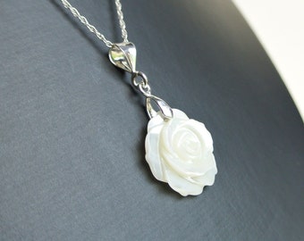 Rose shell pendant, rose pendant on a sterling silver chain, handmade in the UK