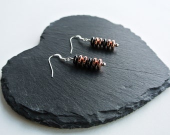 Gemstone Earrings, Hematite sterling silver earrings, rose gold coloured, made in the UK