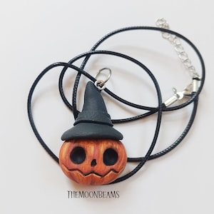Halloween Witch Pumpkin pendant necklace-Handpainted polymer clay spooky jewelry-Halloween gift-spooky cute wearable art-pumpkin charm-witch