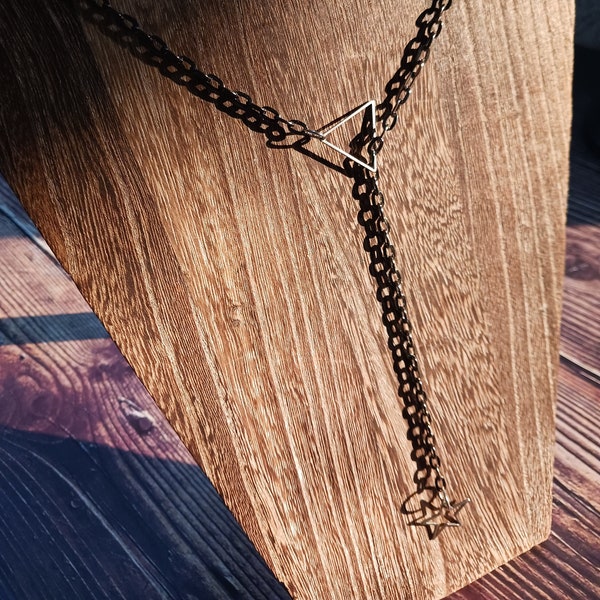 Lariat chain necklace-star chain necklace-minimalist heart lariat necklace-geometric jewelry-rock gothic necklace-goth jewelry-triangle