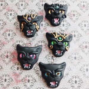 Hand sculpted Black Panther pendant necklace with gemstones animal jewelry statement necklace traditional tattoo inspired jewelry rocker