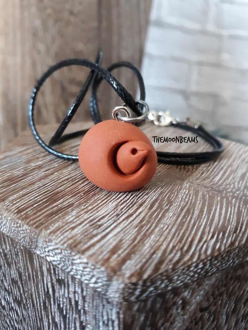 Hornero pendant-Hornero and nest-little bird-faux terracota-faux ceramics-rustic jewelry-bird pendant-chubby bird-cute nest pendant-polymer image 1