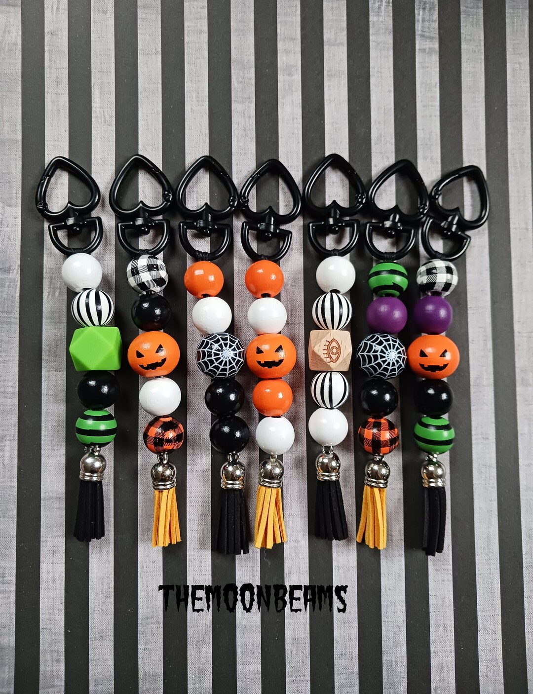 Halloween Beaded Keychainpumpkin Keychainskull Etsy