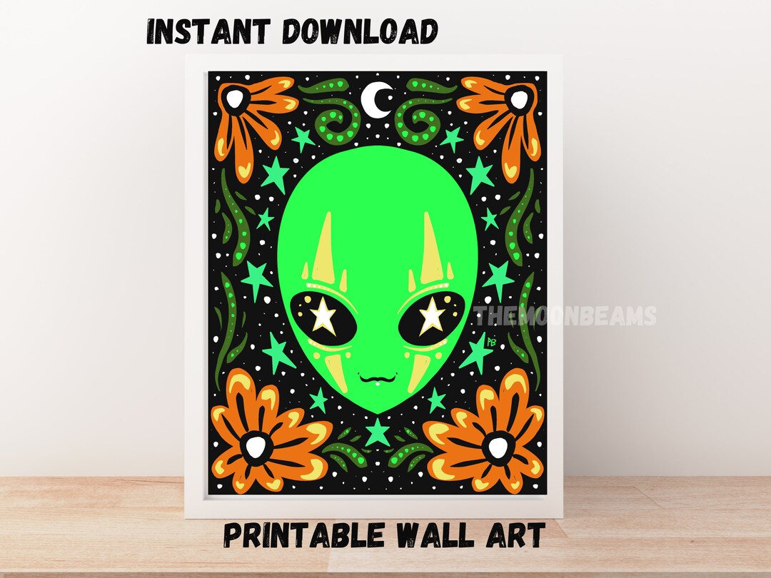PRINTABLE Floral Alien Wall Art-hand Drawn Alien Wall Art-science ...