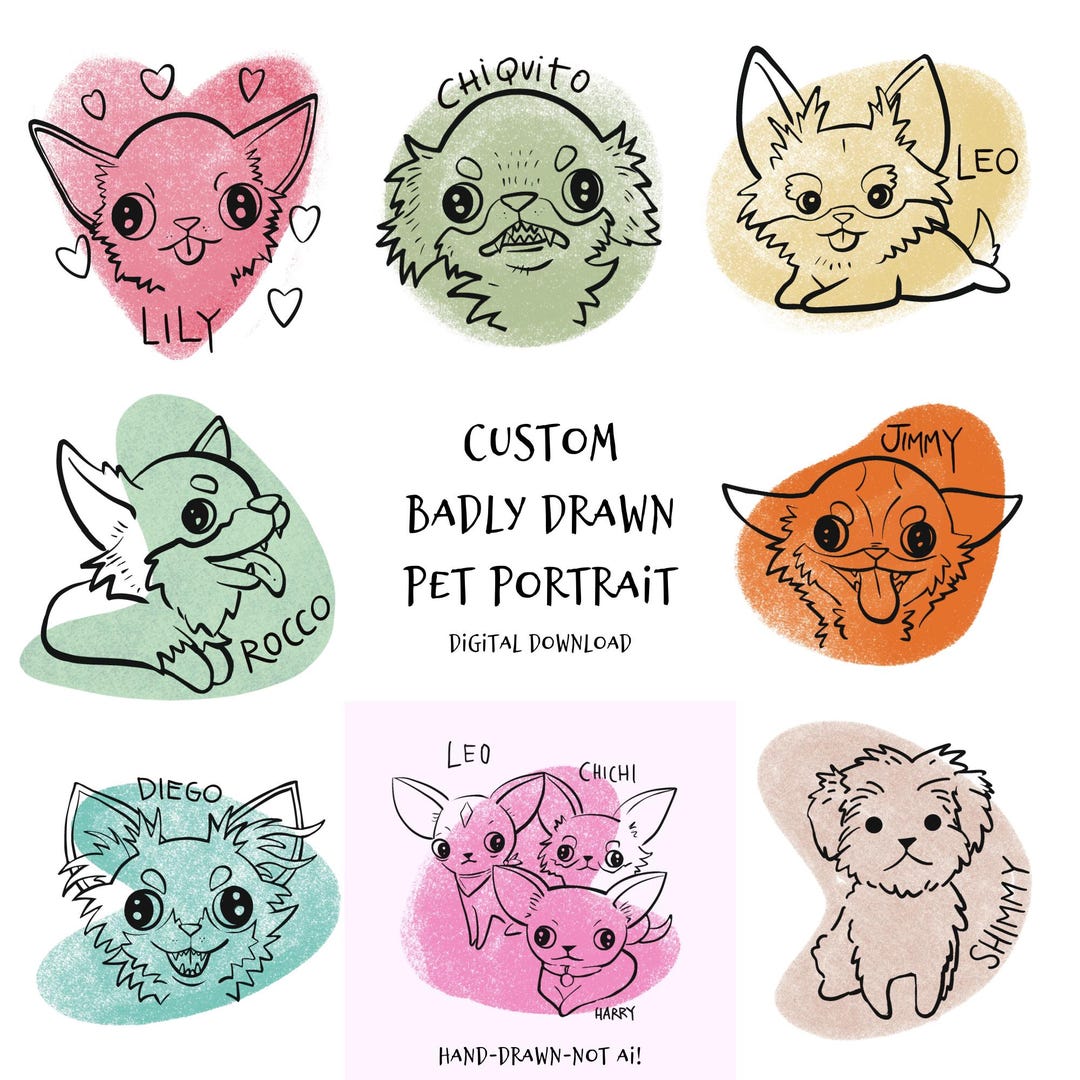 Custom Badly Drawn Hand-drawn Pet Portrait Doodle Digital Download ...