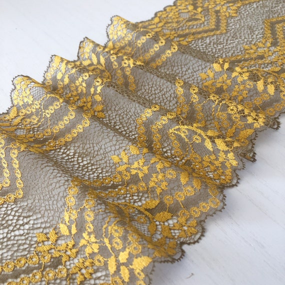 6 1/4 Wide Lace Band Gold Geo Stretch Lace, Galloon Double Edge