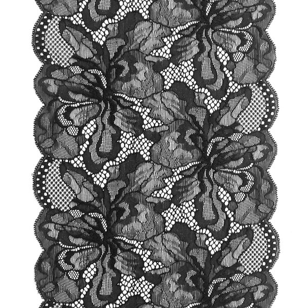 Lace band - 8 3/8" wide - Lacy Elegance Stretch Lace , Galloon double edge lace band, Color Black