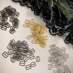 Sliders set of 12:  1/4&quot;, 3/8&quot;, 1/2&quot; and 5/8&quot; Silver and Gold, Bra Strap Slider, Strap Adjustment Hardware