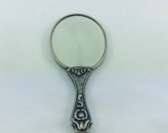 Silver Hand Mirror , 900 Carat , Antique or Vintage Hand Mirror , Solid Turkish Ottoman Hand Mirror , Art Deco, Christmas Gift