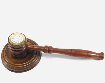 Wood Gavel With Clock , Wooden Judge's Gavel , Lawyer Gift , Legal Profession Gift , Office Decor , Desk Accessories