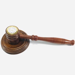 Wood Gavel With Clock , Wooden Judge&#39;s Gavel , Lawyer Gift , Legal Profession Gift , Office Decor , Desk Accessories