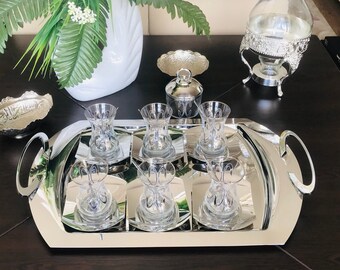 Turkish Tea Set, Tea Set With Tray, Glass Tea Cups, Luxury Tea Set, Tea Service Set, Large Serving Tray, Tea Lover Gift, Housewarming Gift