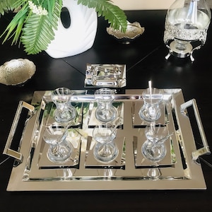 Tea Service Set, Silver Colour Tea Set, Turkish Tea Set With Serving Tray, Glass Tea Set, Kitchen Decor, Unique Gift For Her, Christmas Gift