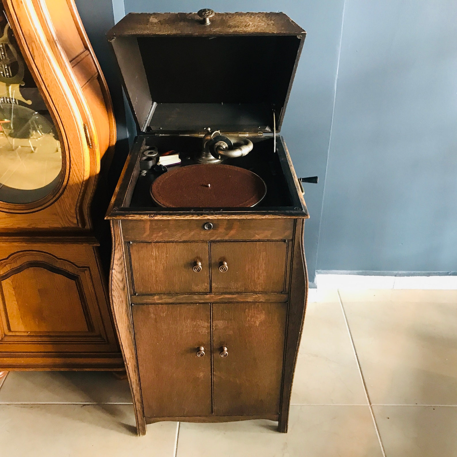 Antique Gramophone Antique Record Player Wood Standing Vinyl Etsy