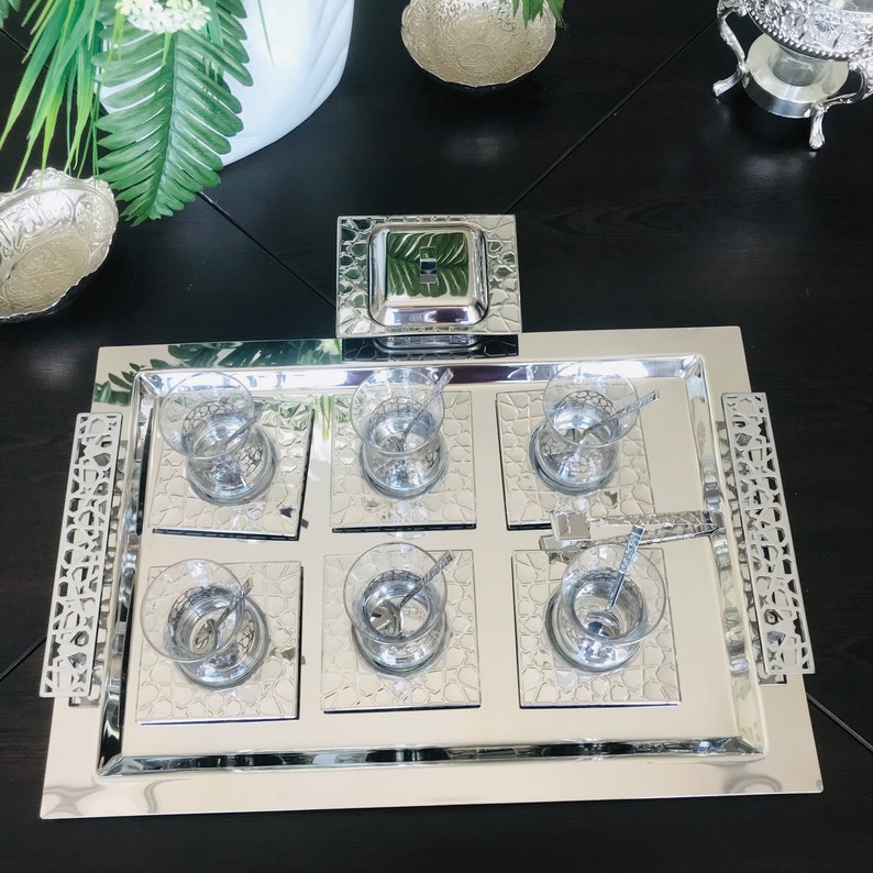 Turkish Tea Set Tea Set With Tray Glass Tea Cups Luxury Tea Etsy
