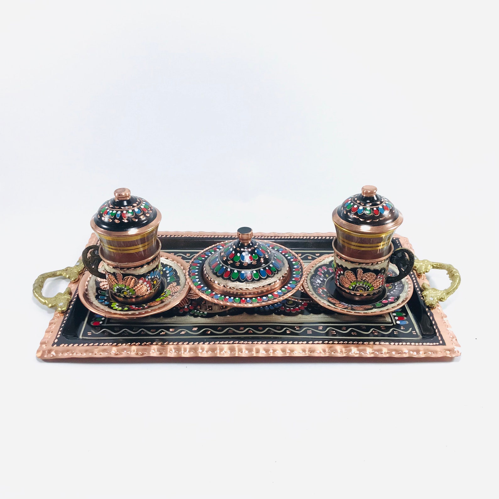 Turkish Tea Set Copper Tea Set Set of 2 Cup Copper Serving Etsy