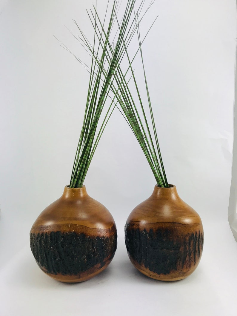 Wooden Vases Set of 2 Vases Dried Flower Vase Small Bud Etsy