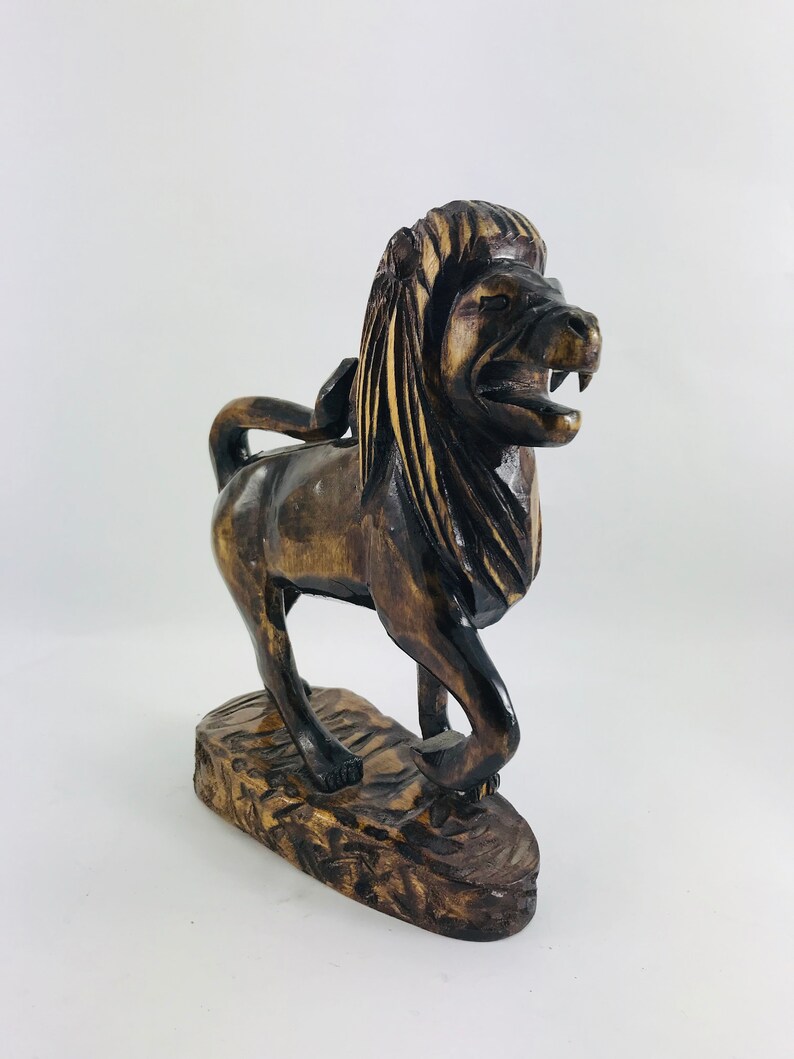 Wooden Lion Statue Handmade Carved Lion Statue Lion Etsy