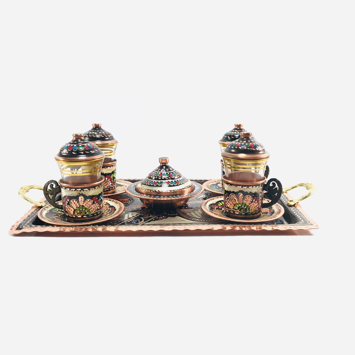 Turkish Tea Set Copper Tea Set Set of 4 Cup Copper Serving Etsy