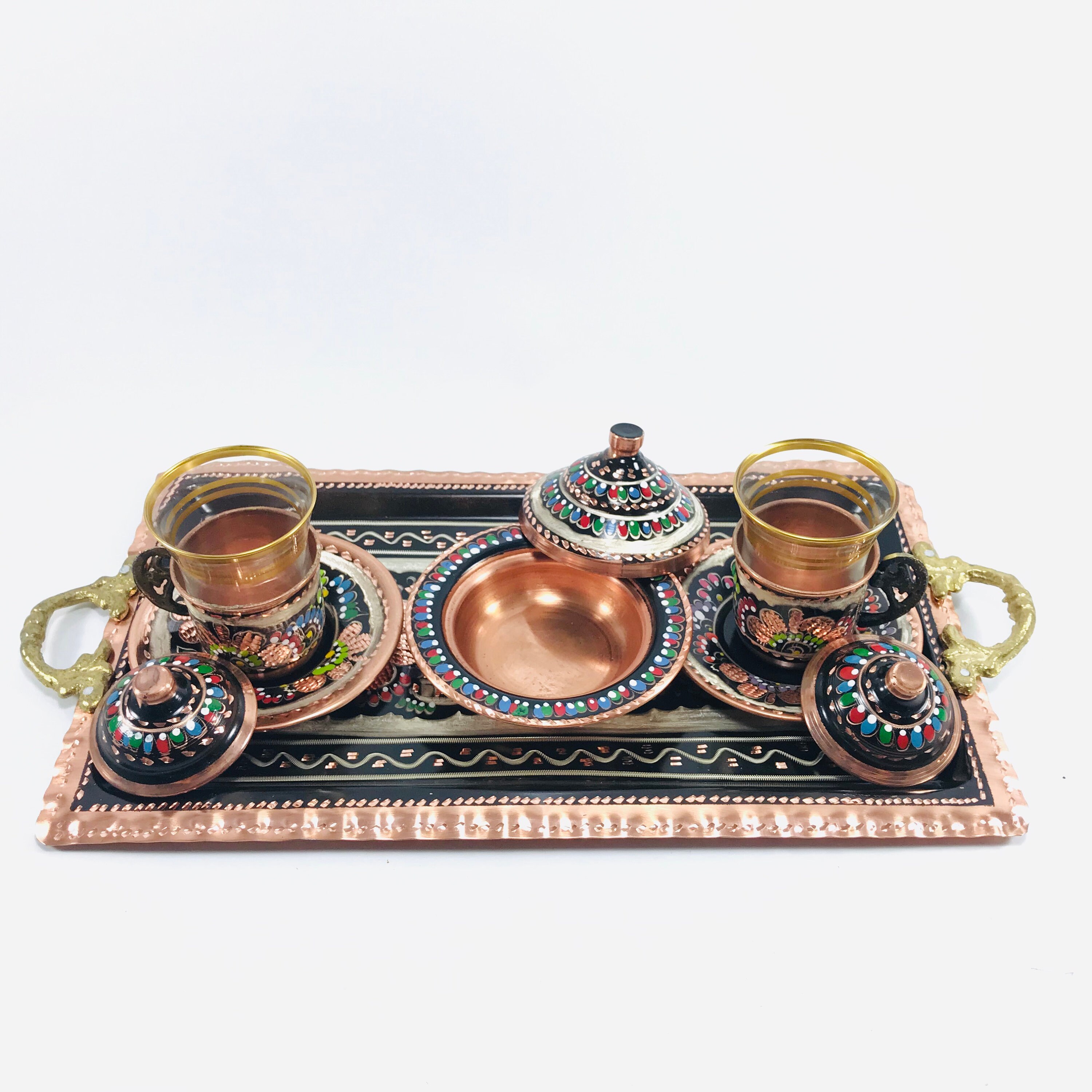 Turkish Tea Set Copper Tea Set Set Of 2 Cup Copper Serving Etsy