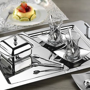 Tea Set With Tray, Turkish Tea Set, Glass Tea Cups, Luxury Tea Set, Tea Service Set, Large Serving Tray, Tea Lover Gift, Housewarming Gift
