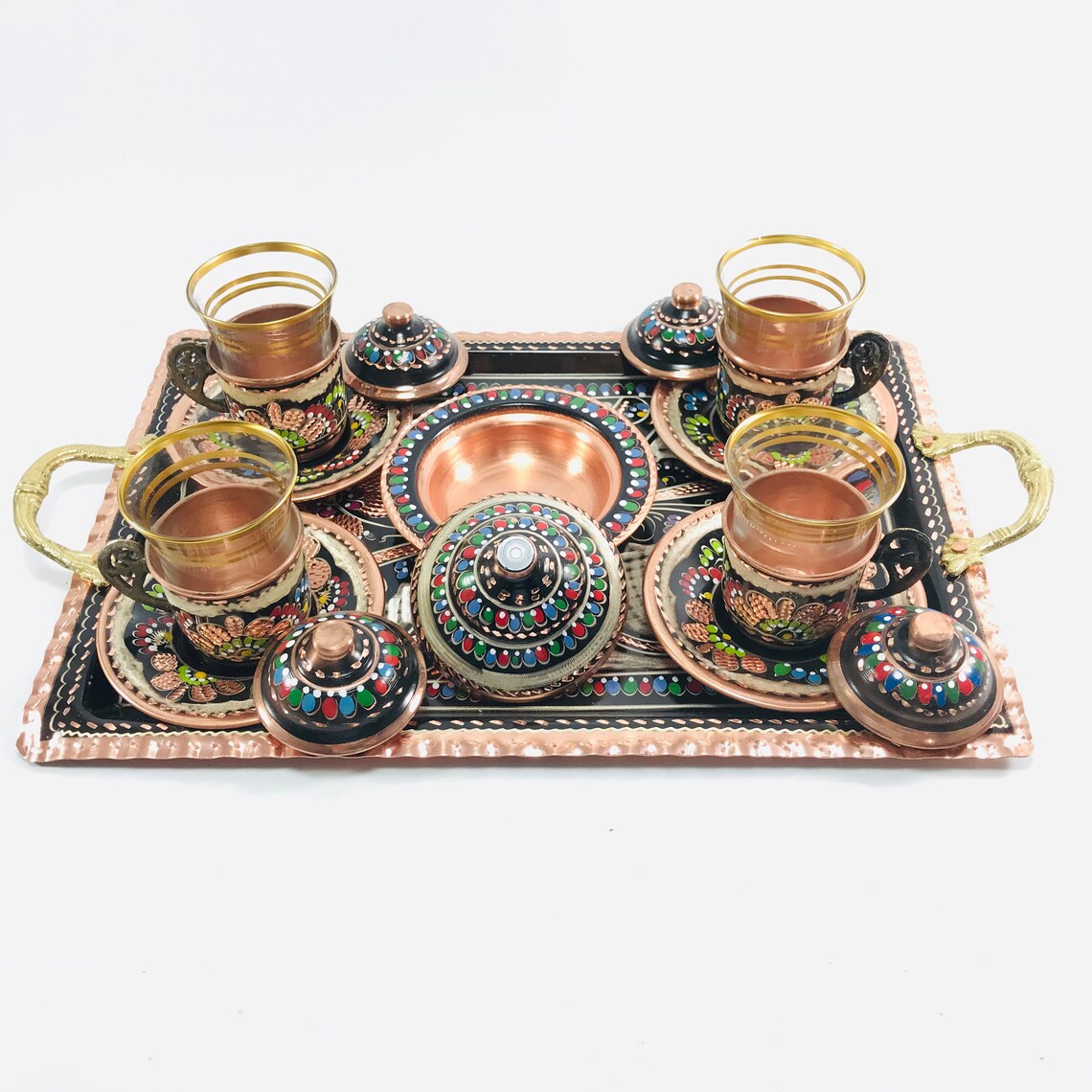 Turkish Tea Set Copper Tea Set Set of 4 Cup Copper Serving Etsy